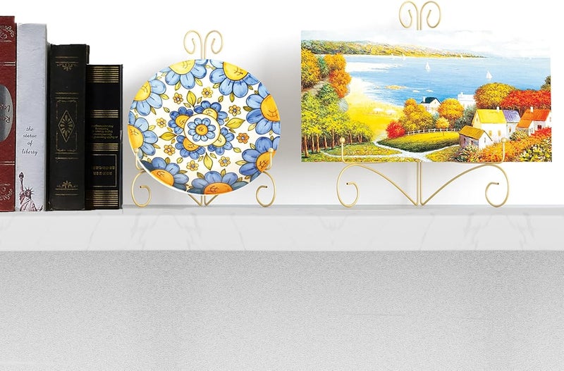 SVENJBB Gold Iron Plate Stand, 8 Inch Plate Holder for Display, Small Metal Plate Display Stands for Cookbook, Picture Frame, Photo, Decorative Plates (8 Inch, 2 Pack) - Image 4